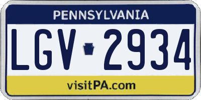 PA license plate LGV2934
