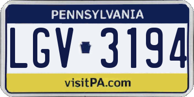 PA license plate LGV3194