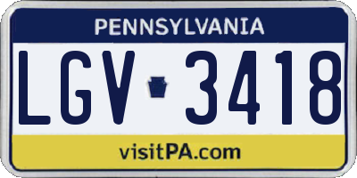 PA license plate LGV3418