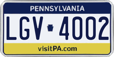 PA license plate LGV4002