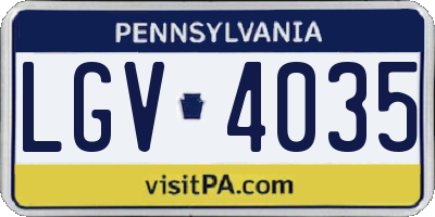 PA license plate LGV4035