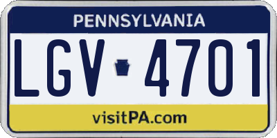 PA license plate LGV4701