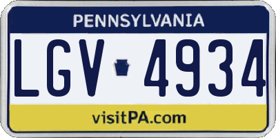 PA license plate LGV4934