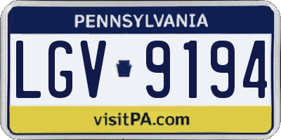 PA license plate LGV9194