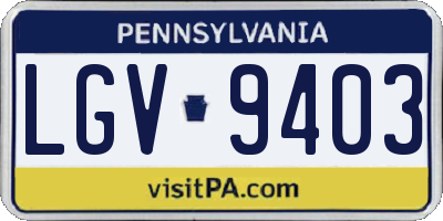 PA license plate LGV9403