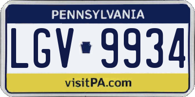 PA license plate LGV9934