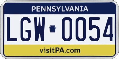 PA license plate LGW0054