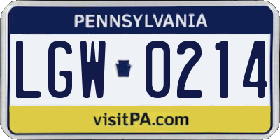 PA license plate LGW0214