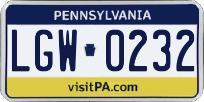 PA license plate LGW0232