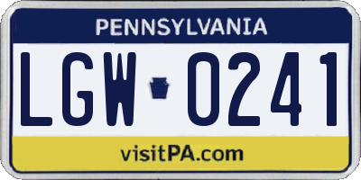 PA license plate LGW0241