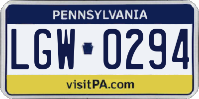 PA license plate LGW0294