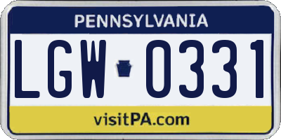 PA license plate LGW0331