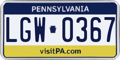 PA license plate LGW0367