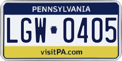 PA license plate LGW0405