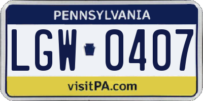 PA license plate LGW0407
