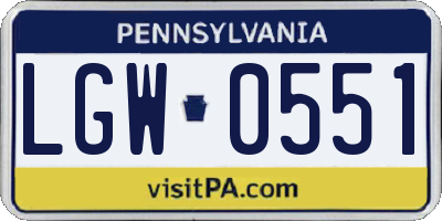 PA license plate LGW0551