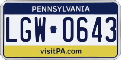 PA license plate LGW0643