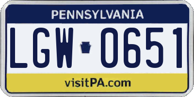 PA license plate LGW0651