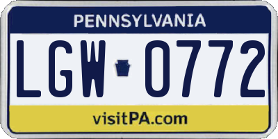PA license plate LGW0772