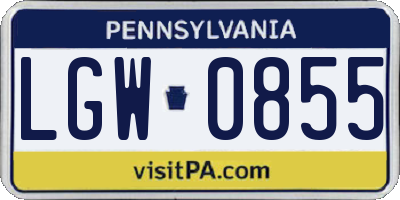 PA license plate LGW0855