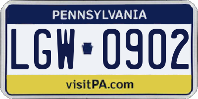 PA license plate LGW0902