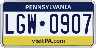 PA license plate LGW0907