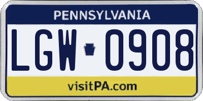 PA license plate LGW0908