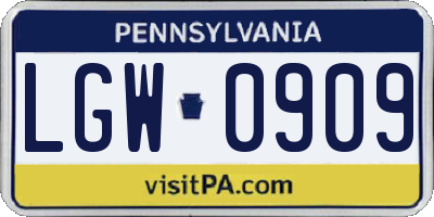 PA license plate LGW0909