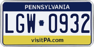 PA license plate LGW0932