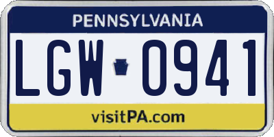 PA license plate LGW0941