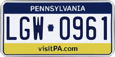 PA license plate LGW0961