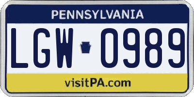 PA license plate LGW0989