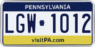 PA license plate LGW1012
