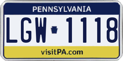 PA license plate LGW1118