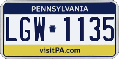 PA license plate LGW1135