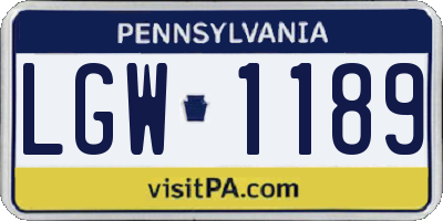 PA license plate LGW1189