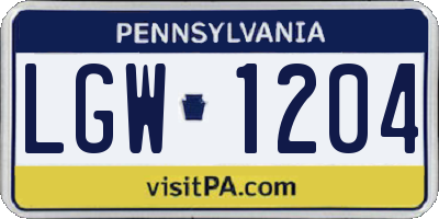 PA license plate LGW1204