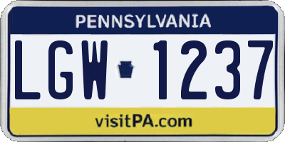PA license plate LGW1237