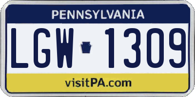 PA license plate LGW1309
