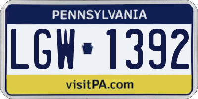 PA license plate LGW1392