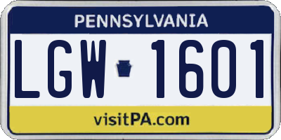 PA license plate LGW1601