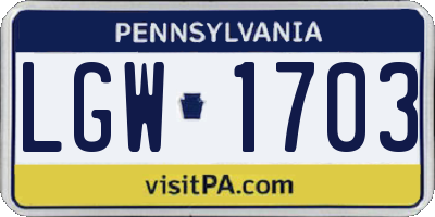 PA license plate LGW1703