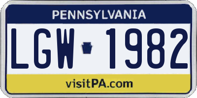 PA license plate LGW1982