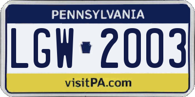 PA license plate LGW2003