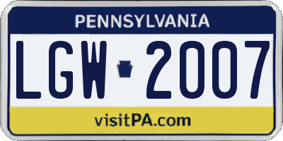 PA license plate LGW2007