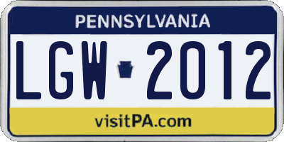 PA license plate LGW2012