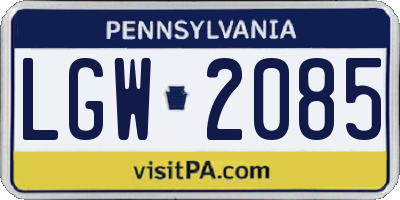 PA license plate LGW2085