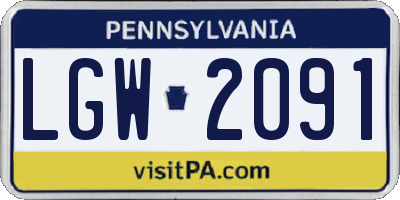PA license plate LGW2091