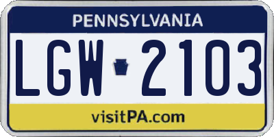 PA license plate LGW2103