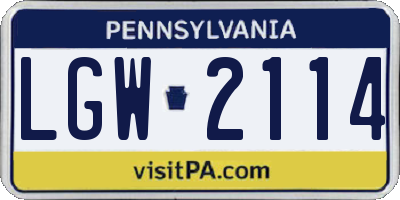 PA license plate LGW2114